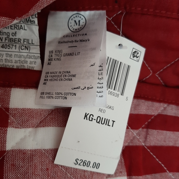 Martha Stewart Red Buffalo Check Plaid King Quilt & One Standard Sham - Picture 13 of 16